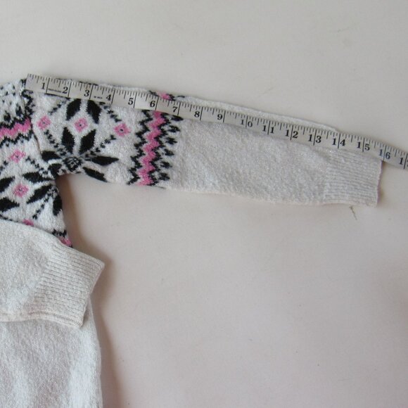Girls Winter Fairisle White/Pink Frosty Floral Patterned Knit Sweater Size M 7/8 - Picture 7 of 7
